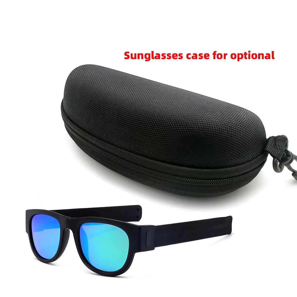 Novelty Folding Sunglasses Slap Sport Foldable Wristband Shades - Black and Silver