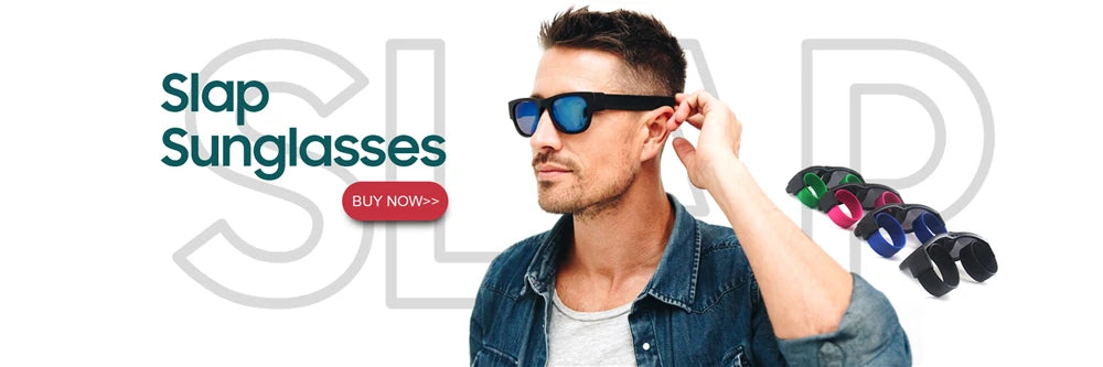 Novelty Folding Sunglasses Slap Sport Foldable Wristband Shades - Black and Silver