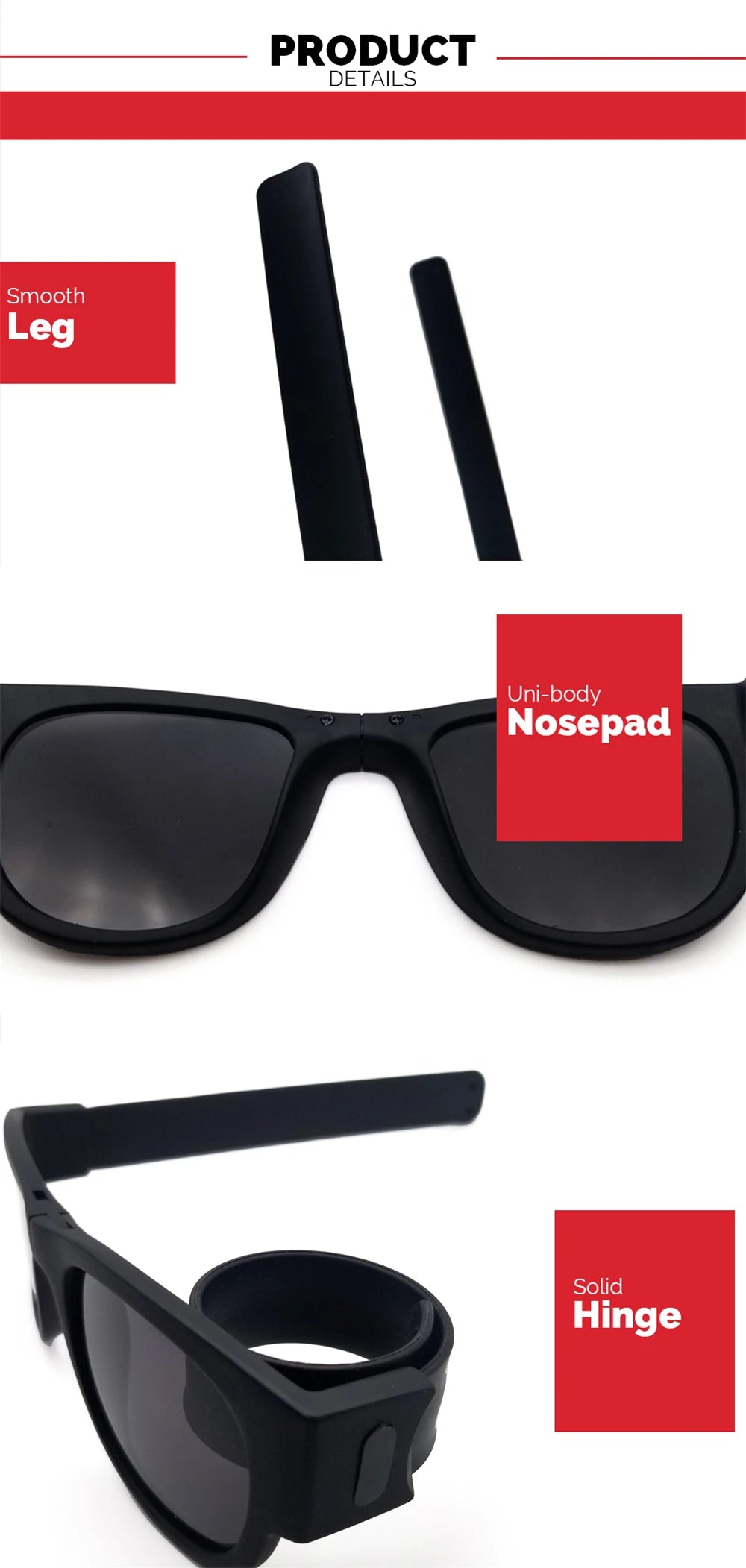 Novelty Folding Sunglasses Slap Sport Foldable Wristband Shades - Black and Silver